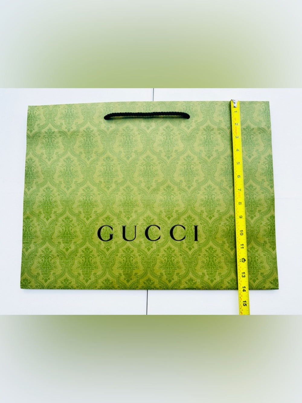 Gucci Authentic Paper Shopping Gift Bag Tote Green Damask Print Embossed 19x14 - Picture 10 of 11